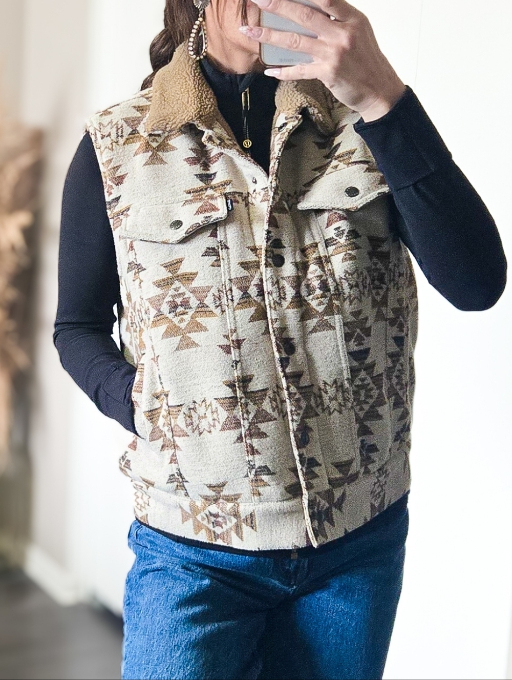 Hooey Tan & Brown Aztec Sherpa-Lined Vest
